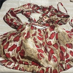 Stylish Red and Tan Long Sleeve‎ Dress